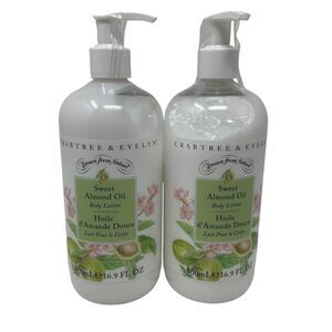 Crabtree & Evelyn Sweet Almond Oil Body Lotion Pump Bottle 16.9 fl oz Lot of 2